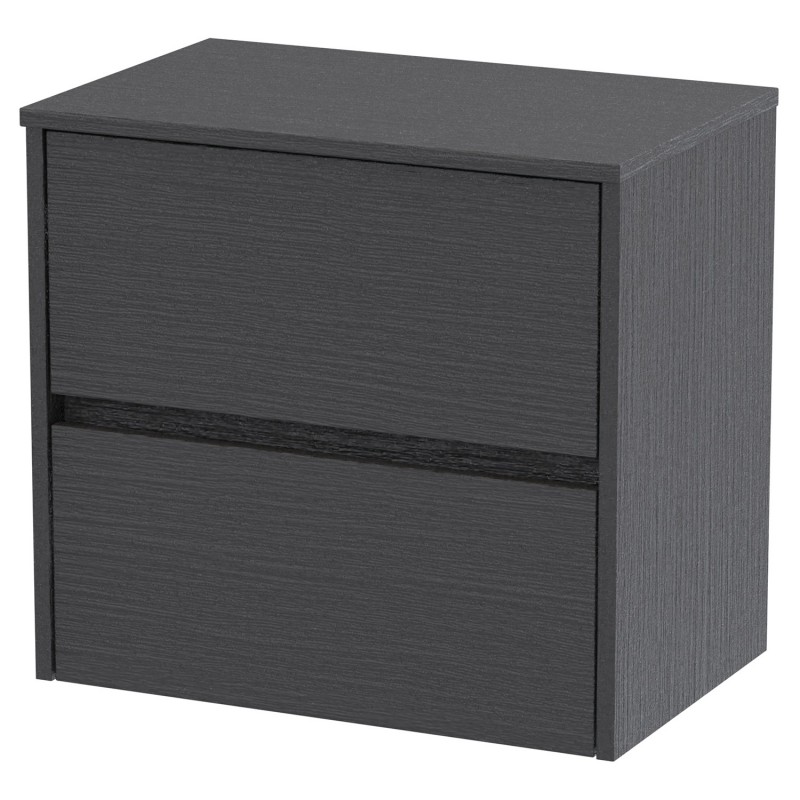 Havana 600mm Wall Hung 2 Drawer Vanity Unit with Worktop - Graphite Grey Woodgrain