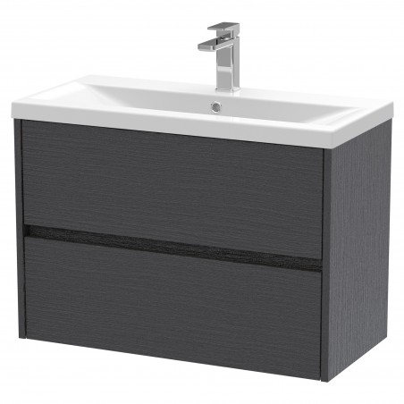 Havana 800mm Wall Hung 2 Drawer Vanity Unit with Mid-Edge Ceramic Basin - Graphite Grey Woodgrain