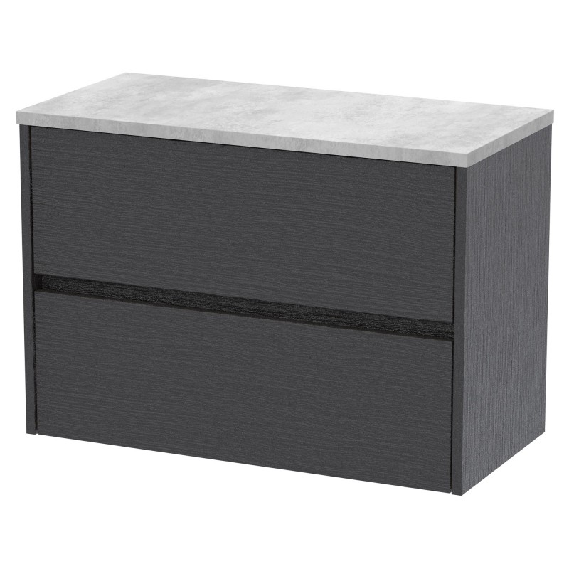 Havana 800mm Wall Hung 2 Drawer Vanity Unit with Bellato Grey Worktop - Graphite Grey Woodgrain Havana 800mm Wall Hung 2 Drawer Vanity Unit with Bellato Grey Worktop - Graphite Grey Woodgrain