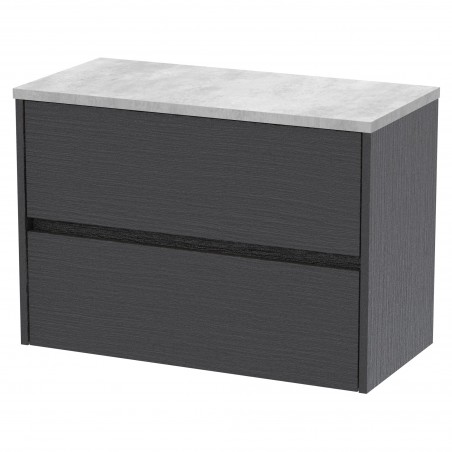 Havana 800mm Wall Hung 2 Drawer Vanity Unit with Bellato Grey Worktop - Graphite Grey Woodgrain