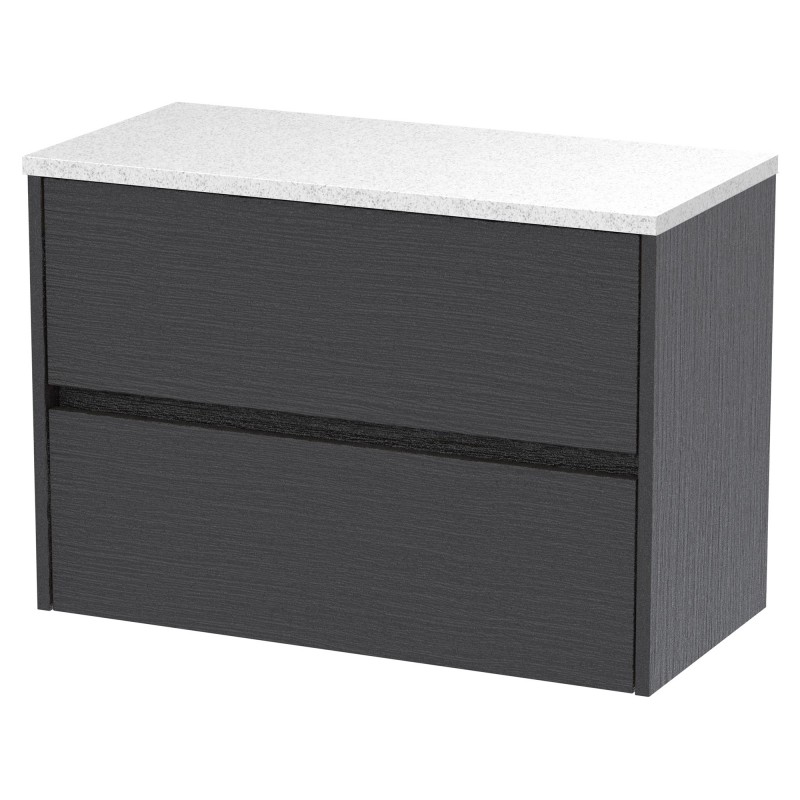 Havana 800mm Wall Hung 2 Drawer Vanity Unit with Sparkling White Worktop - Graphite Grey Woodgrain Havana 800mm Wall Hung 2 Drawer Vanity Unit with Sparkling White Worktop - Graphite Grey Woodgrain