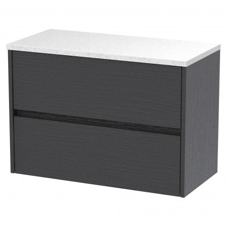 Havana 800mm Wall Hung 2 Drawer Vanity Unit with Sparkling White Worktop - Graphite Grey Woodgrain