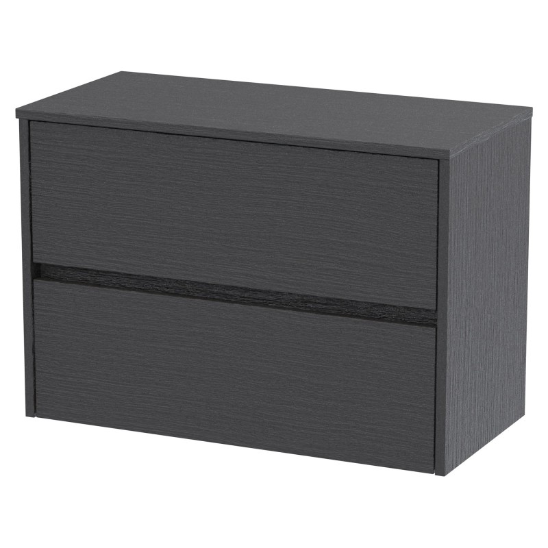Havana 800mm Wall Hung 2 Drawer Vanity Unit with Worktop - Graphite Grey Woodgrain Havana 800mm Wall Hung 2 Drawer Vanity Unit with Worktop - Graphite Grey Woodgrain