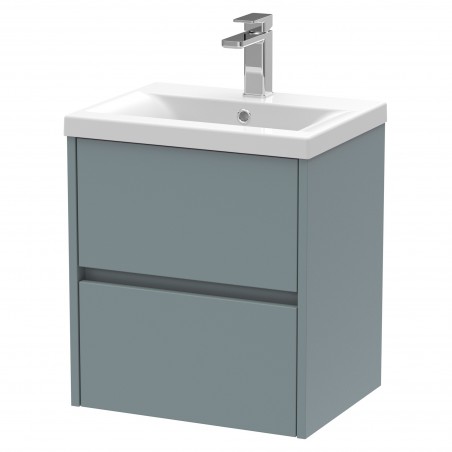 Havana 500mm Wall Hung 2 Drawer Vanity Unit with Mid-Edge Ceramic Basin - Matt Coastal Grey