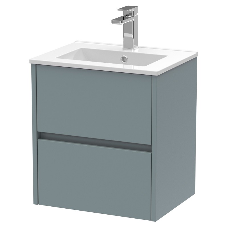 Havana 500mm Wall Hung 2 Drawer Vanity Unit with Minimalist Ceramic Basin - Matt Coastal Grey