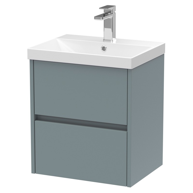 Havana 500mm Wall Hung 2 Drawer Vanity Unit with Thin-Edge Ceramic Basin - Matt Coastal Grey