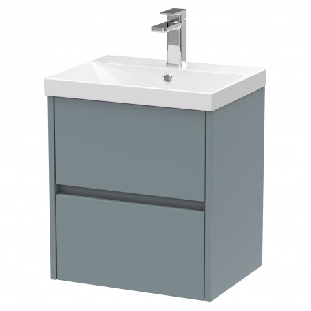 Havana 500mm Wall Hung 2 Drawer Vanity Unit with Thin-Edge Ceramic Basin - Matt Coastal Grey