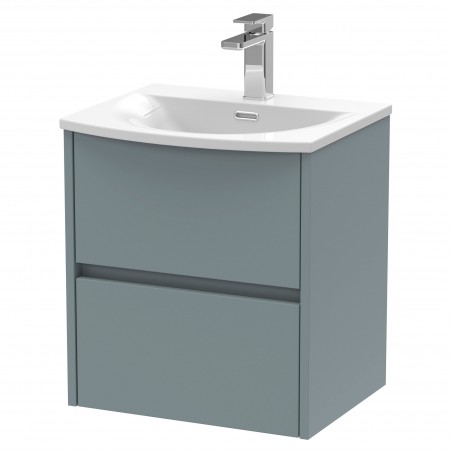 Havana 500mm Wall Hung 2 Drawer Vanity Unit with Curved Ceramic Basin - Matt Coastal Grey