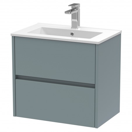 Havana 600mm Wall Hung 2 Drawer Vanity Unit with Minimalist Ceramic Basin - Matt Coastal Grey