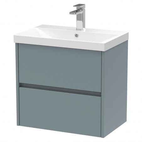 Havana 600mm Wall Hung 2 Drawer Vanity Unit with Thin-Edge Ceramic Basin - Matt Coastal Grey