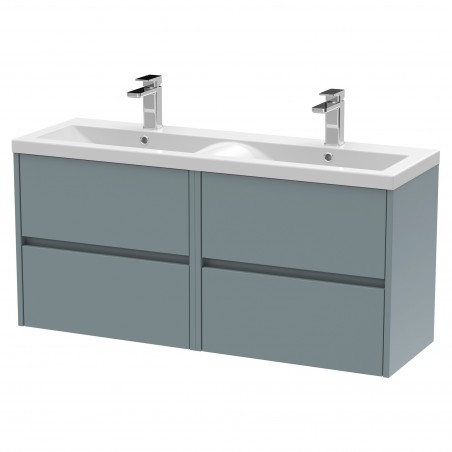 Havana 1200mm Wall Hung 4 Drawer Vanity Unit with Double Ceramic Basin - Matt Coastal Grey