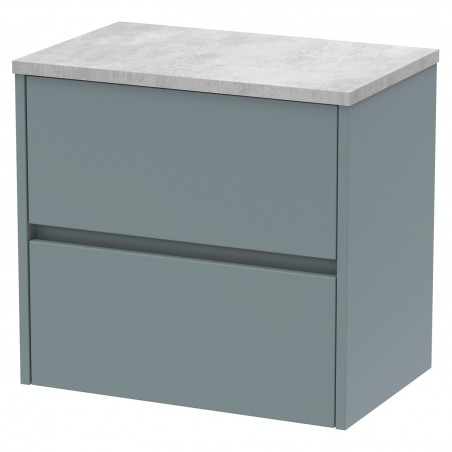 Havana 600mm Wall Hung 2 Drawer Vanity Unit with Bellato Grey Worktop - Matt Coastal Grey