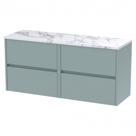 Havana 1200mm Wall Hung 4 Drawer Unit With Carrera Marble Laminate Worktop - Coastal Grey