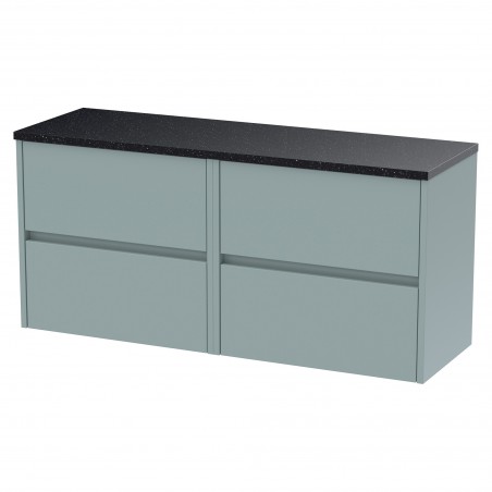 Havana 1200mm Wall Hung 4 Drawer Unit With Black Sparkle Laminate Worktop - Coastal Grey