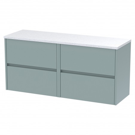 Havana 1200mm Wall Hung 4 Drawer Unit With White Sparkle Laminate Worktop - Coastal Grey