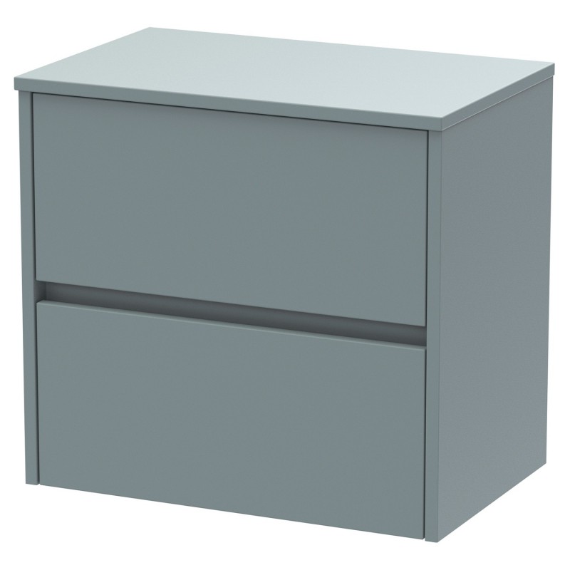 Havana 600mm Wall Hung 2 Drawer Vanity Unit with Worktop - Matt Coastal Grey