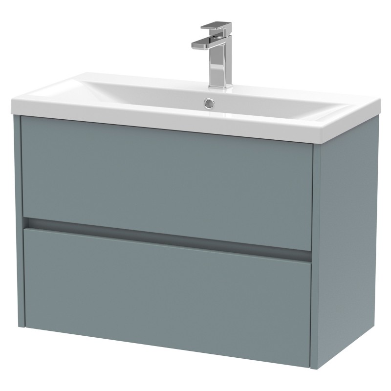 Havana 800mm Wall Hung 2 Drawer Vanity Unit with Mid-Edge Ceramic Basin - Matt Coastal Grey Havana 800mm Wall Hung 2 Drawer Vanity Unit with Mid-Edge Ceramic Basin - Matt Coastal Grey