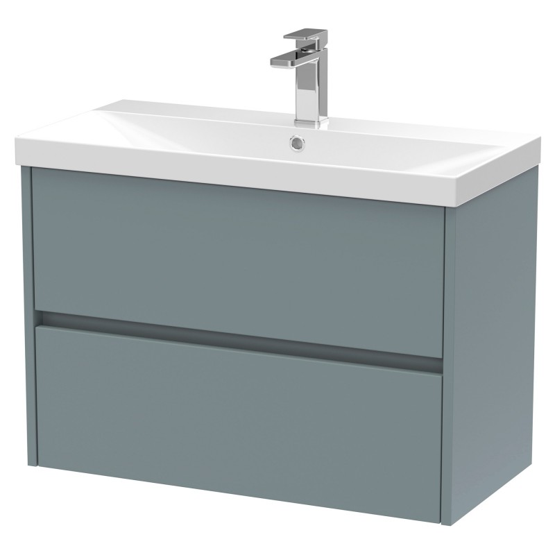 Havana 800mm Wall Hung 2 Drawer Vanity Unit with Thin-Edge Ceramic Basin - Matt Coastal Grey