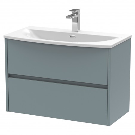 Havana 800mm Wall Hung 2 Drawer Vanity Unit with Curved Ceramic Basin - Matt Coastal Grey