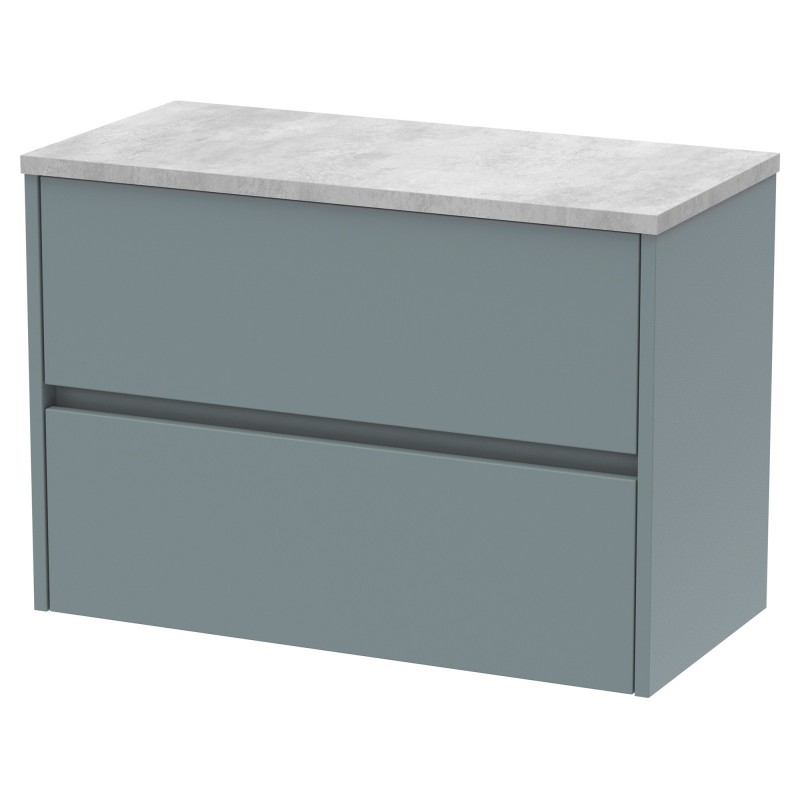 Havana 800mm Wall Hung 2 Drawer Vanity Unit with Bellato Grey Worktop - Matt Coastal Grey