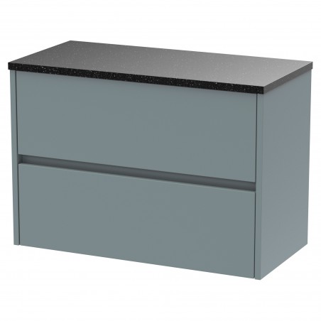 Havana 800mm Wall Hung 2 Drawer Vanity Unit with Sparkling Black Worktop - Matt Coastal Grey