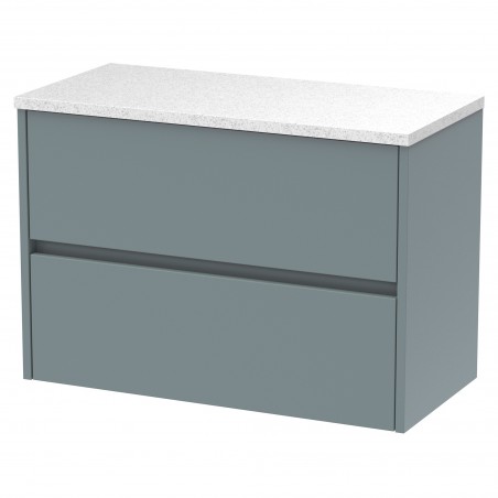 Havana 800mm Wall Hung 2 Drawer Vanity Unit with Sparkling White Worktop - Matt Coastal Grey