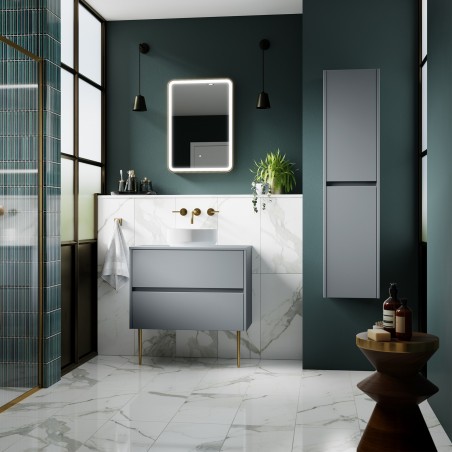 Havana 800mm Wall Hung 2 Drawer Vanity Unit with Worktop - Matt Coastal Grey