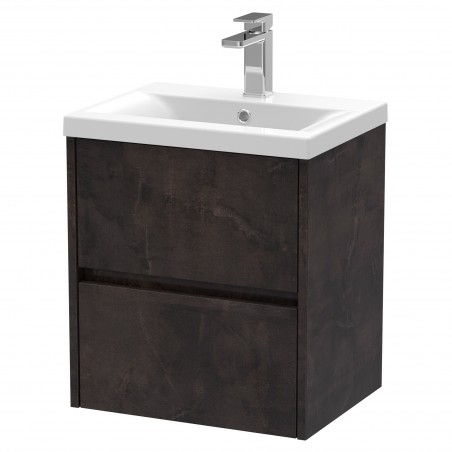 Havana 500mm Wall Hung 2 Drawer Vanity Unit with Mid-Edge Ceramic Basin - Metallic Slate