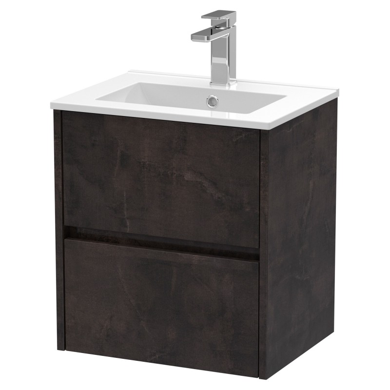 Havana 500mm Wall Hung 2 Drawer Vanity Unit with Minimalist Ceramic Basin - Metallic Slate Havana 500mm Wall Hung 2 Drawer Vanity Unit with Minimalist Ceramic Basin - Metallic Slate