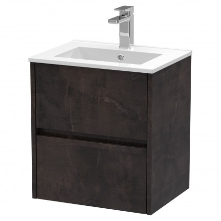 Havana 500mm Wall Hung 2 Drawer Vanity Unit with Minimalist Ceramic Basin - Metallic Slate