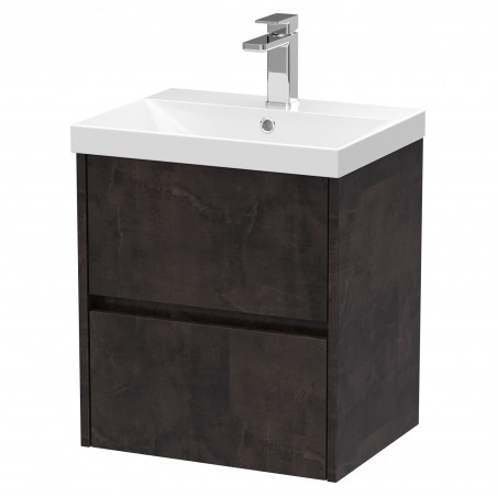 Havana 500mm Wall Hung 2 Drawer Vanity Unit with Thin-Edge Ceramic Basin - Metallic Slate