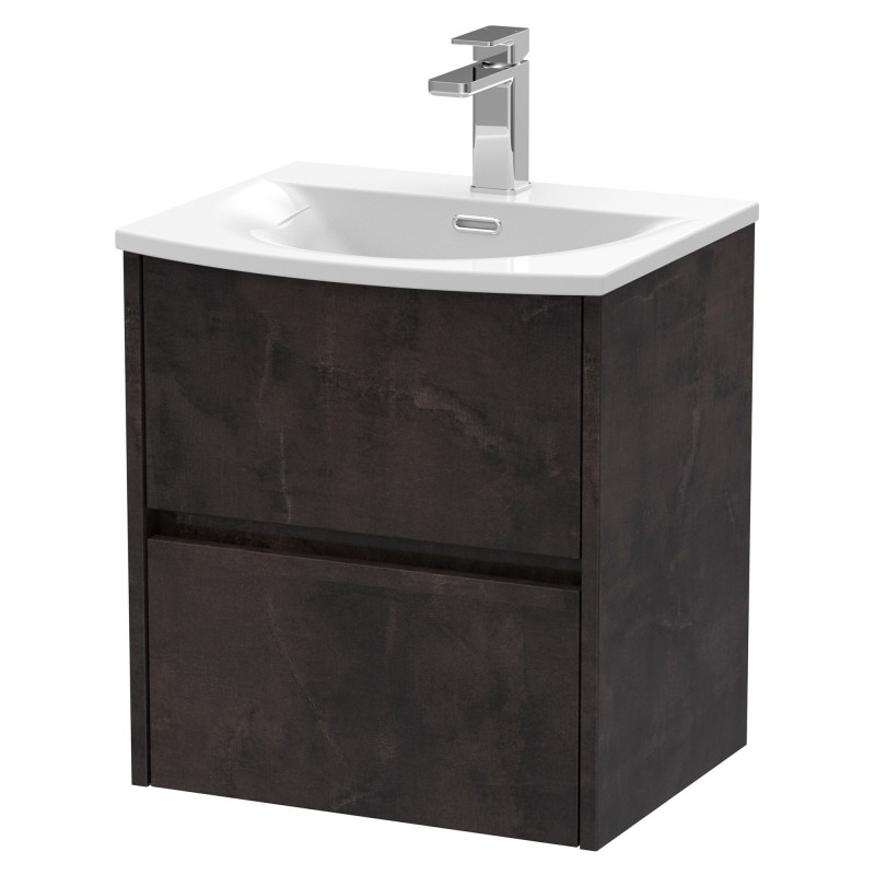 Havana 500mm Wall Hung 2 Drawer Vanity Unit with Curved Ceramic Basin - Metallic Slate Havana 500mm Wall Hung 2 Drawer Vanity Unit with Curved Ceramic Basin - Metallic Slate