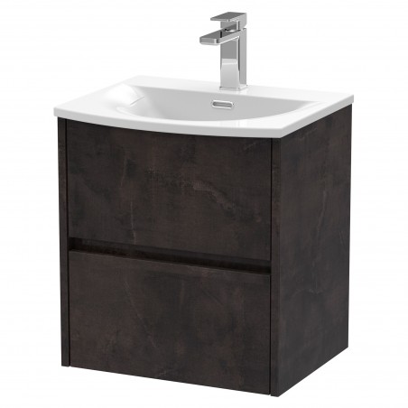 Havana 500mm Wall Hung 2 Drawer Vanity Unit with Curved Ceramic Basin - Metallic Slate