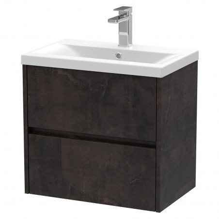 Havana 600mm Wall Hung 2 Drawer Vanity Unit with Mid-Edge Ceramic Basin - Metallic Slate