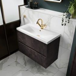 Havana 600mm Wall Hung 2 Drawer Vanity Unit with Mid-Edge Ceramic Basin - Metallic Slate - Insitu