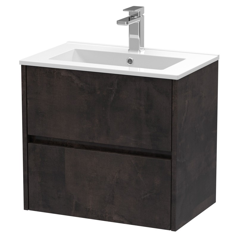 Havana 600mm Wall Hung 2 Drawer Vanity Unit with Minimalist Ceramic Basin - Metallic Slate Havana 600mm Wall Hung 2 Drawer Vanity Unit with Minimalist Ceramic Basin - Metallic Slate