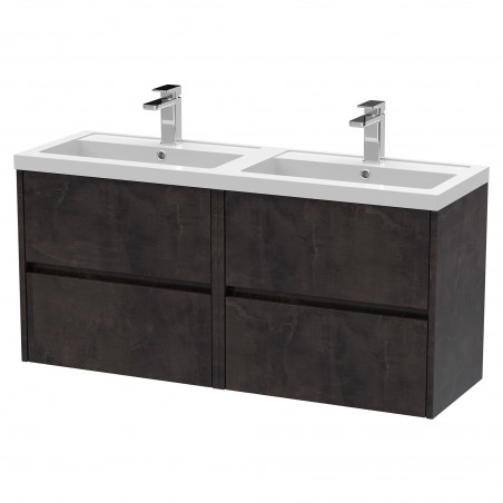 Havana 1200mm Wall Hung 4 Drawer Vanity Unit with Double Polymarble Basin - Metallic Slate