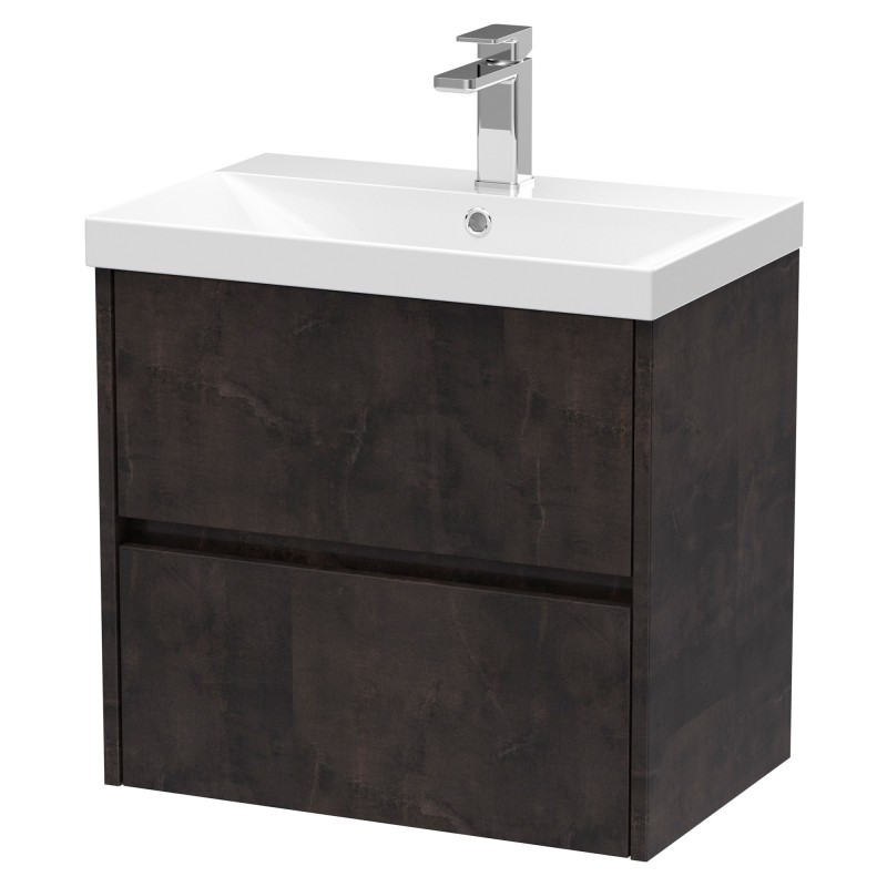 Havana 600mm Wall Hung 2 Drawer Vanity Unit with Thin-Edge Ceramic Basin - Metallic Slate