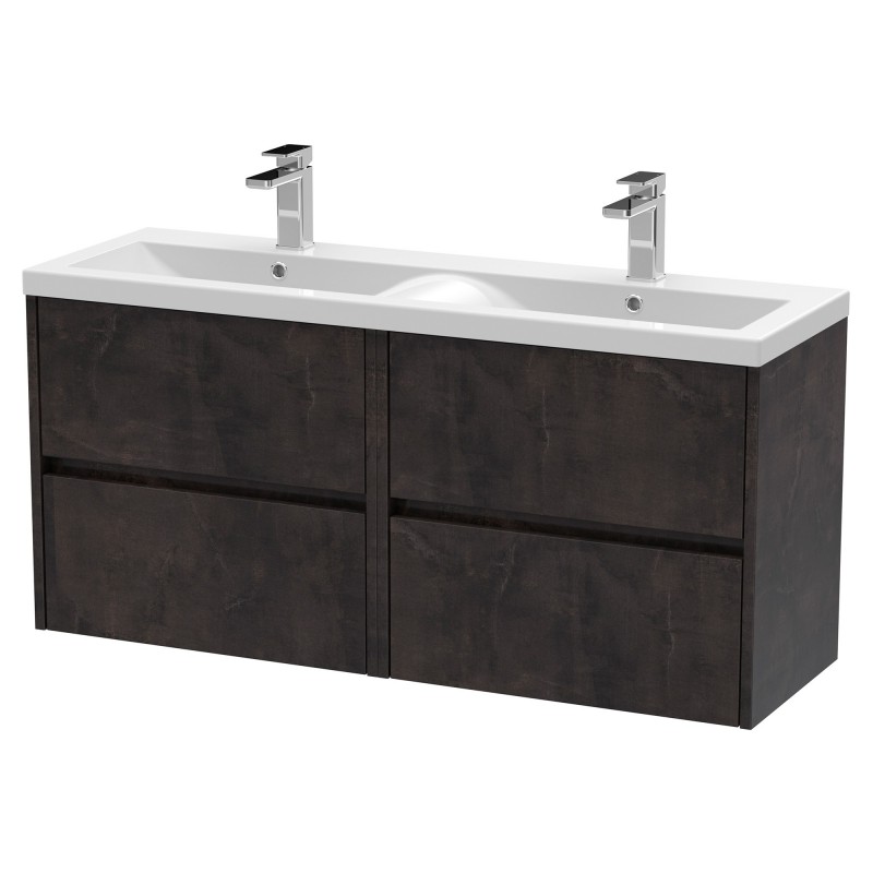 Havana 1200mm Wall Hung 4 Drawer Vanity Unit with Double Ceramic Basin - Metallic Slate