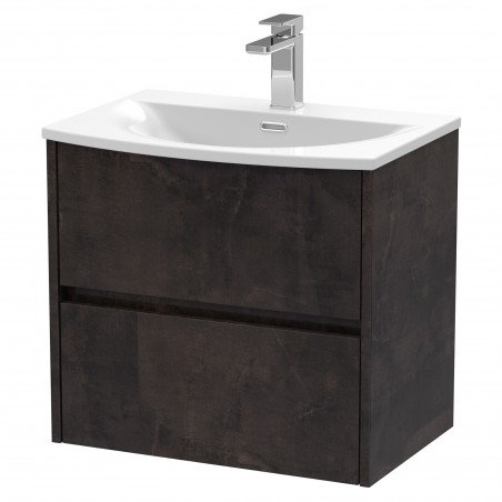 Havana 600mm Wall Hung 2 Drawer Vanity Unit with Curved Ceramic Basin - Metallic Slate