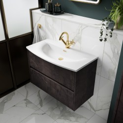 Havana 600mm Wall Hung 2 Drawer Vanity Unit with Curved Ceramic Basin - Metallic Slate - Insitu