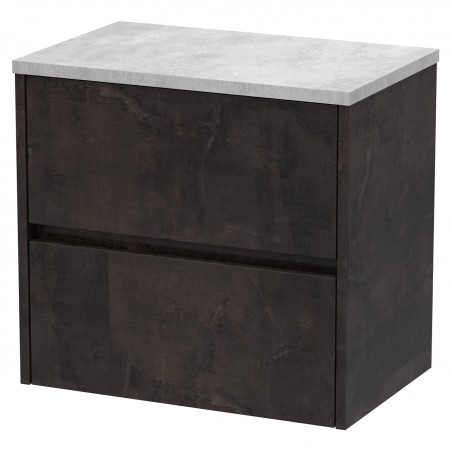 Havana 600mm Wall Hung 2 Drawer Vanity Unit with Bellato Grey Worktop - Metallic Slate