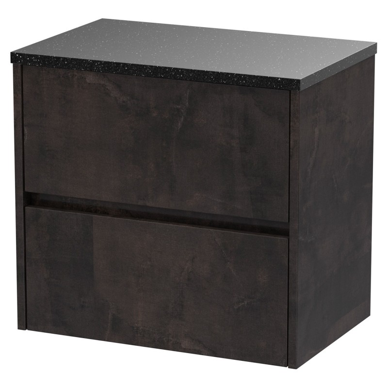 Havana 600mm Wall Hung 2 Drawer Vanity Unit with Sparkling Black Worktop - Metallic Slate Havana 600mm Wall Hung 2 Drawer Vanity Unit with Sparkling Black Worktop - Metallic Slate
