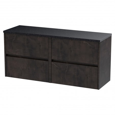 Havana 1200mm Wall Hung 4 Drawer Unit With Black Sparkle Laminate Worktop - Metallic Slate