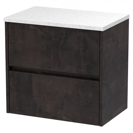 Havana 600mm Wall Hung 2 Drawer Vanity Unit with Sparkling White Worktop - Metallic Slate