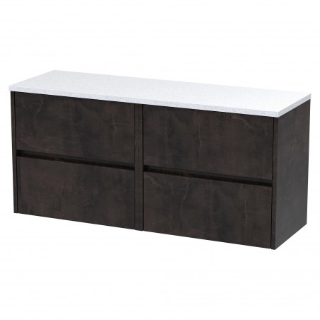 Havana 1200mm Wall Hung 4 Drawer Unit With White Sparkle Laminate Worktop - Metallic Slate