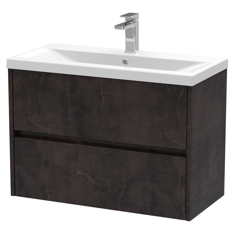 Havana 800mm Wall Hung 2 Drawer Vanity Unit with Mid-Edge Ceramic Basin - Metallic Slate Havana 800mm Wall Hung 2 Drawer Vanity Unit with Mid-Edge Ceramic Basin - Metallic Slate