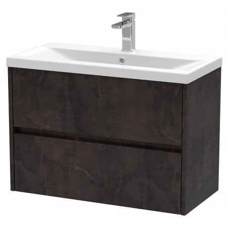 Havana 800mm Wall Hung 2 Drawer Vanity Unit with Mid-Edge Ceramic Basin - Metallic Slate