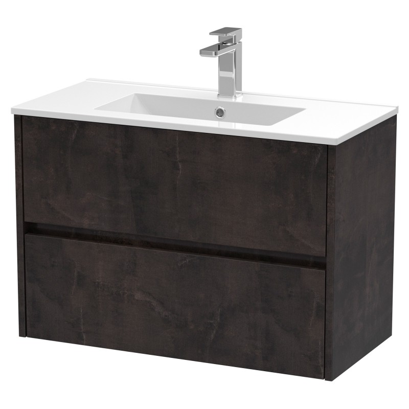 Havana 800mm Wall Hung 2 Drawer Vanity Unit with Minimalist Ceramic Basin - Metallic Slate Havana 800mm Wall Hung 2 Drawer Vanity Unit with Minimalist Ceramic Basin - Metallic Slate