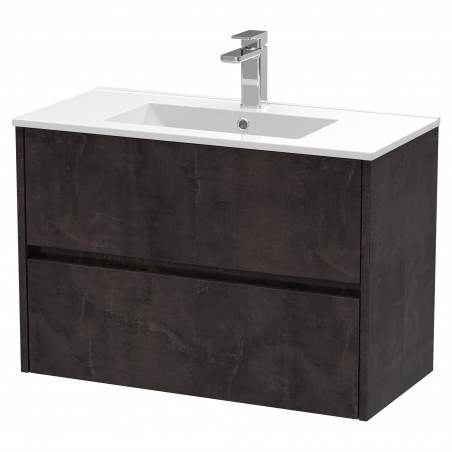 Havana 800mm Wall Hung 2 Drawer Vanity Unit with Minimalist Ceramic Basin - Metallic Slate